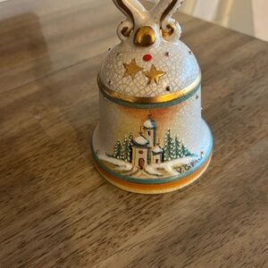 Holiday Bell Ornament with Gold and White Accents